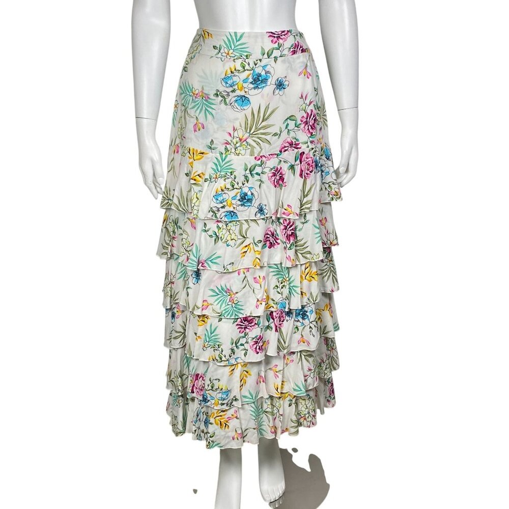 Renata By Renata Gasparian Floral Tiered Midi Skirt Womens Size S Cottagecore